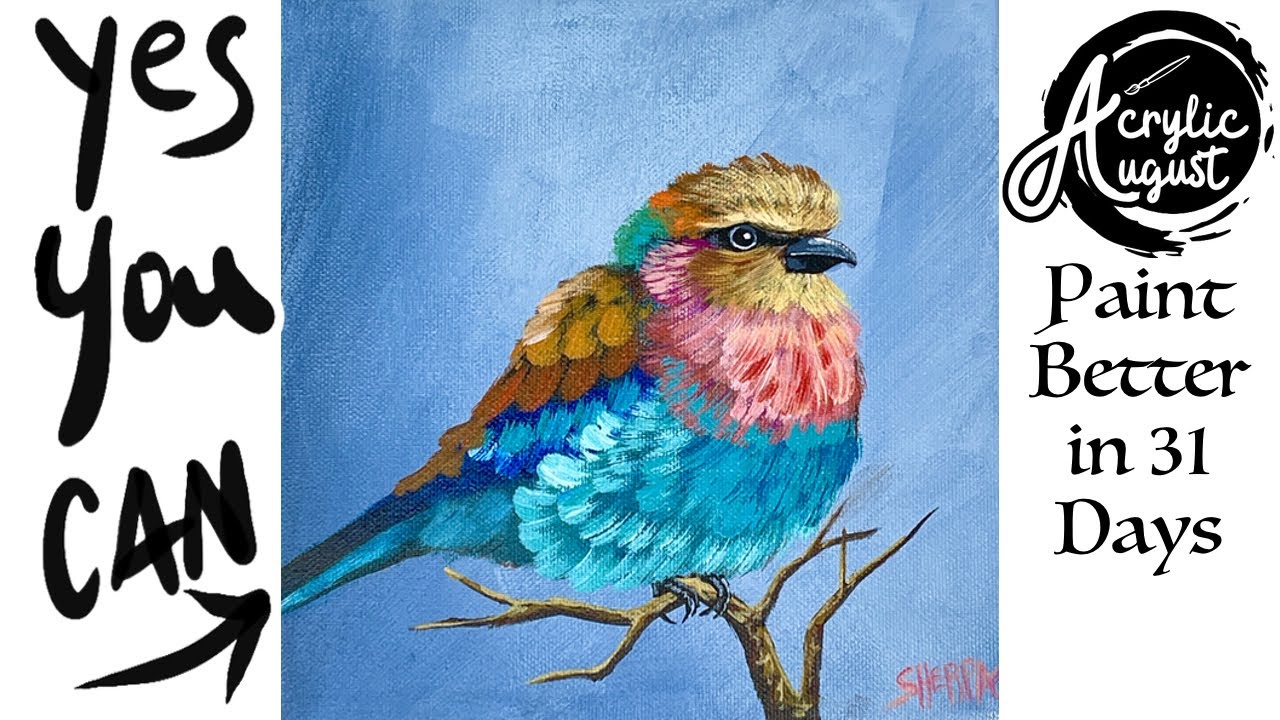 Красочная птица 🌟🎨 Урок рисования и раскрашивания для начинающих: акрил, август | День 27