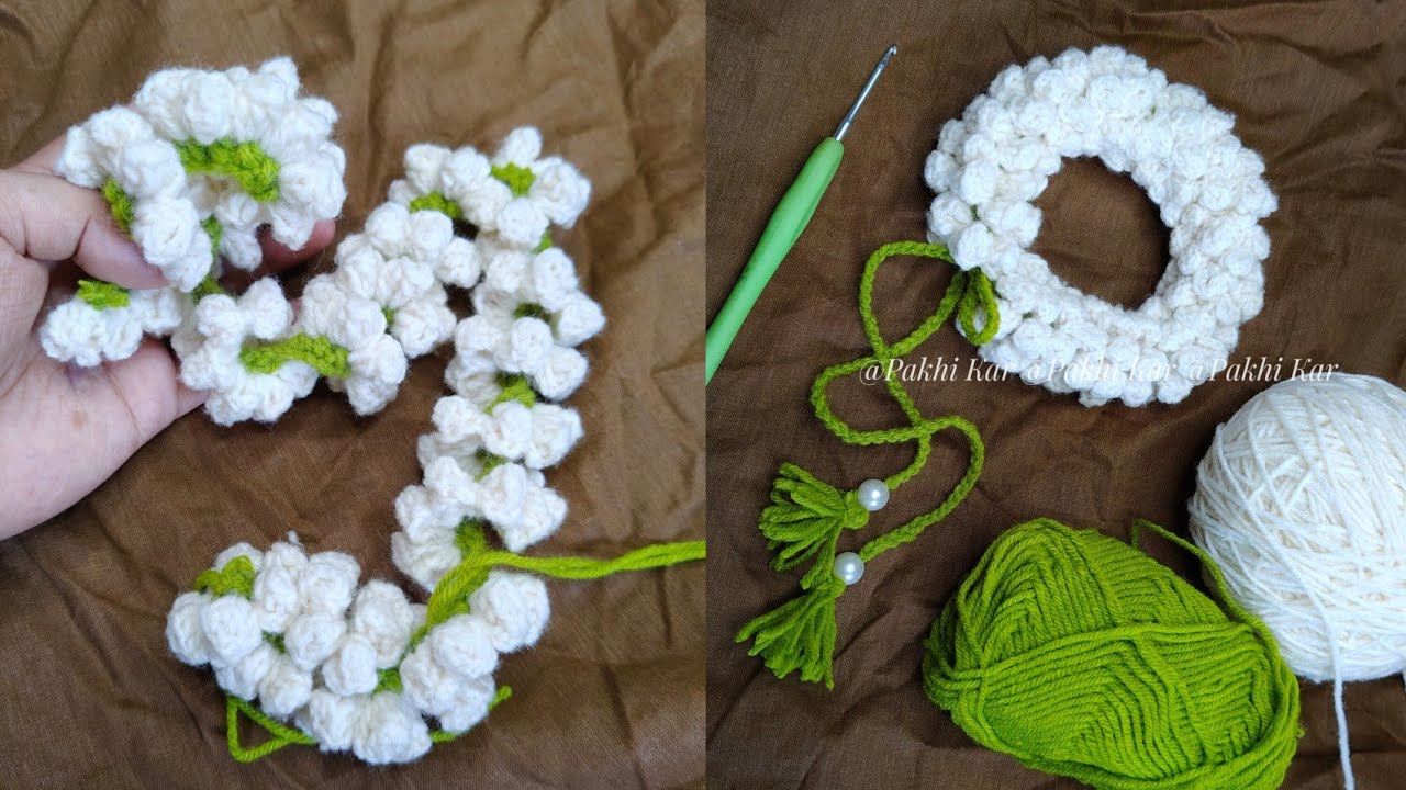 Crochet Gajra Tutorial | Easy Jasmine Flower Gajra with Wool | Step by Step for Beginners😱 #gajra