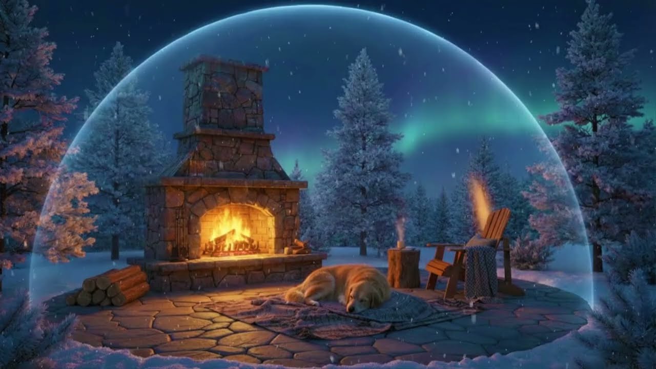 Peaceful Winter Snow Globe ❄️ Fireplace Warmth, Snowfall & Ambient Sounds (10 Hours)