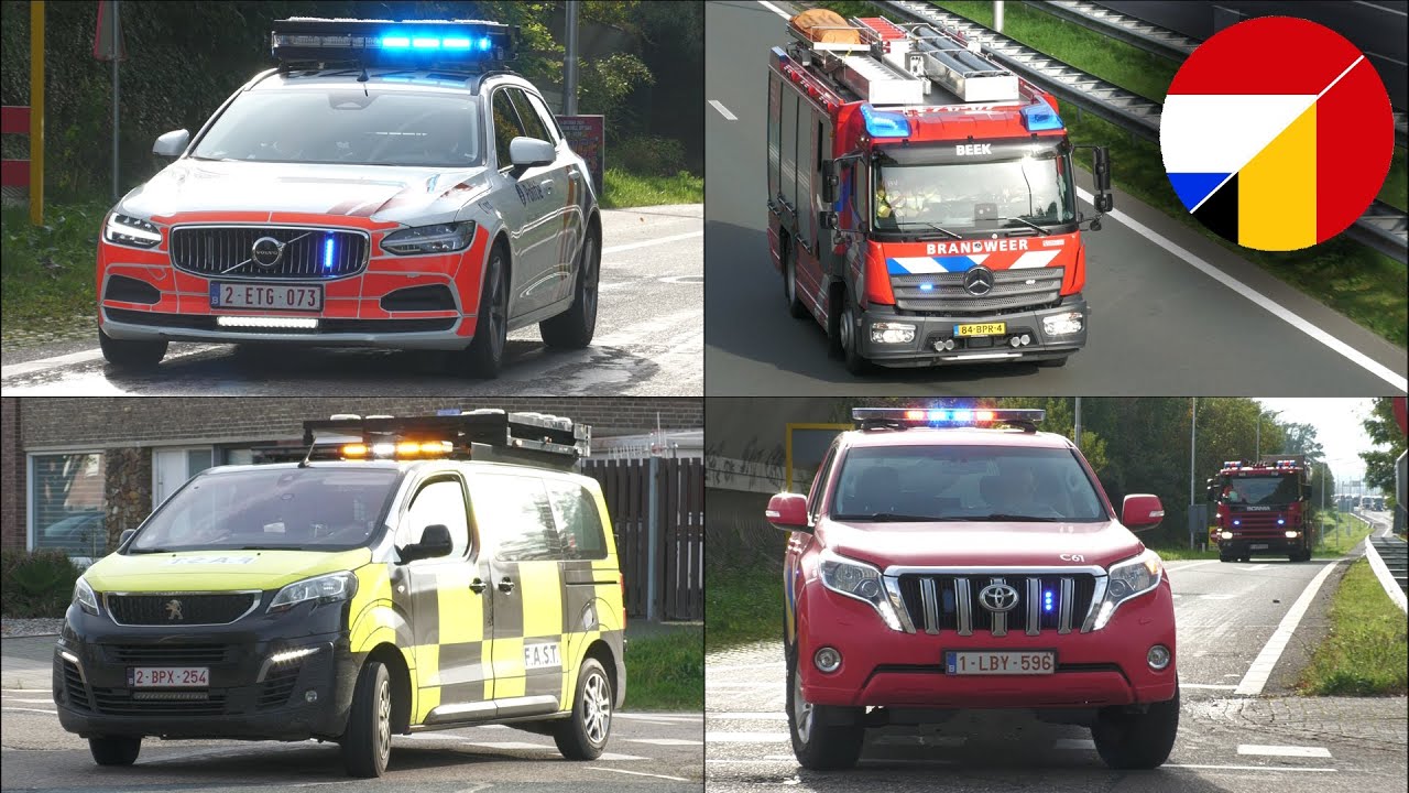 [ITALIAN SIREN] Belgische brandweer, politie en FAST met spoed in NL naar autobrand E314 Boorsem (B)