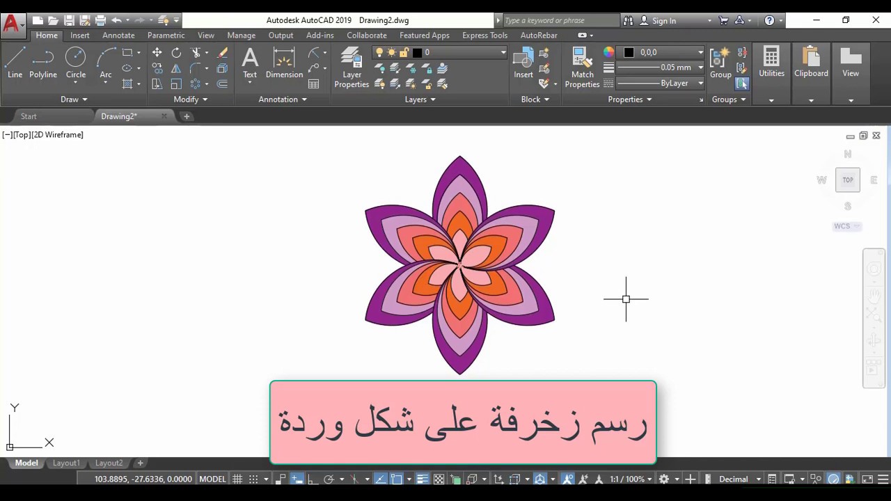 رسم زهرة ببرنامج الاوتوكاد