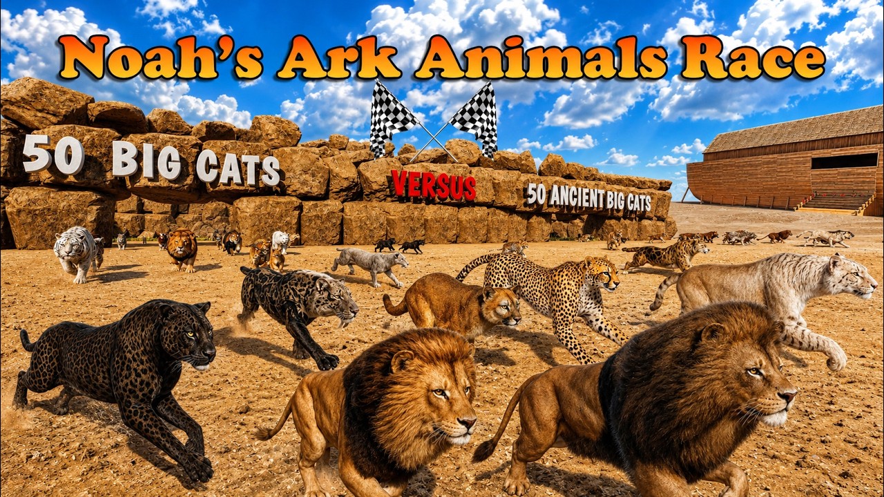 50 Big Cats VS 50 Ancient Big Cats Animals Race in Noah's Ark Planet Zoo included Lion & Smilodon