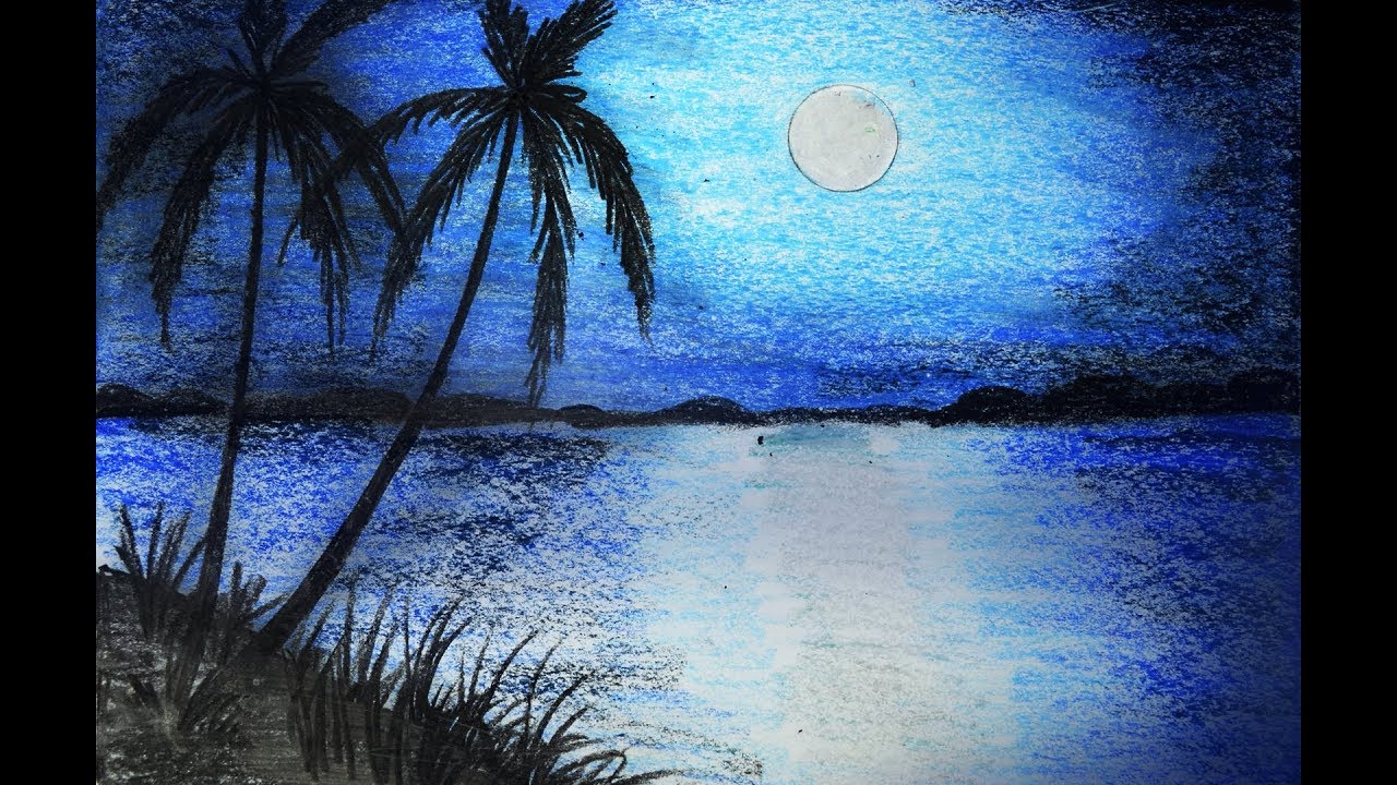 How to draw scenery of Moonlight with Pencil Color