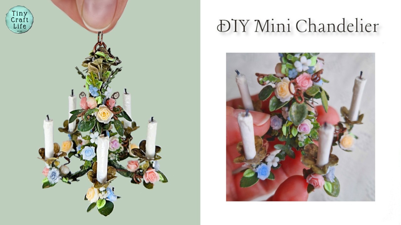 💗 Handmade With Paper, Wire & Nail Art Flowers | 5-Arm Floral Dollhouse Miniature Chandelier