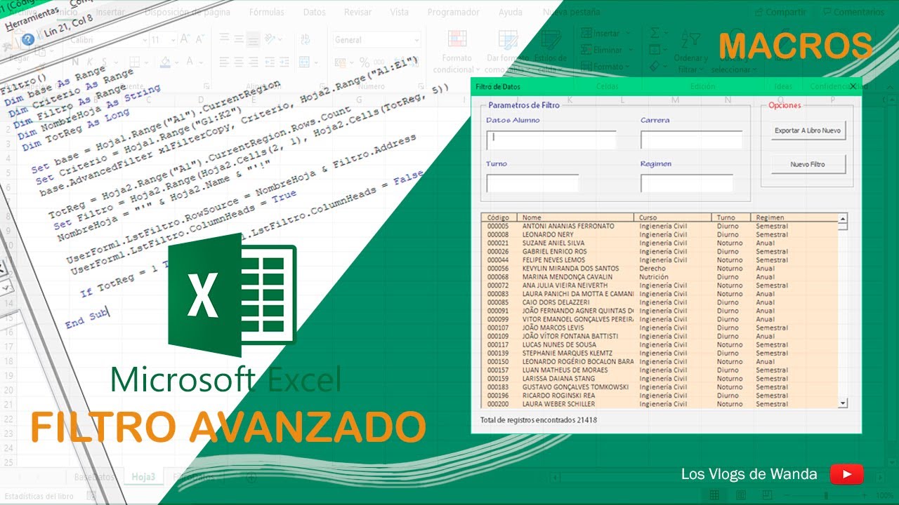 FILTRO avanzado con MACROS en EXCEL