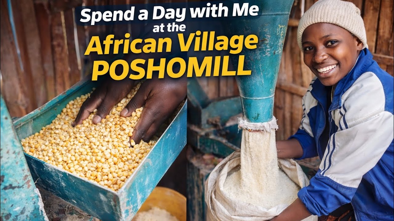 Poshomill day grinding maize in my African village 