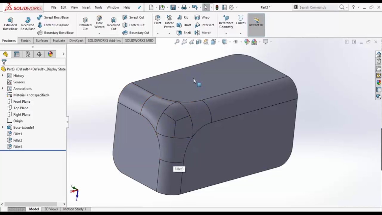 Bài 20  Nhóm lệnh hiệu chỉnh mô hình Fillet, Chamfer trong Solidworks 2016