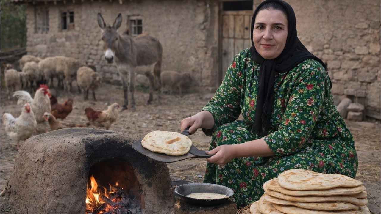 Village life in Iran: Baking amazing bread and preparing traditional food