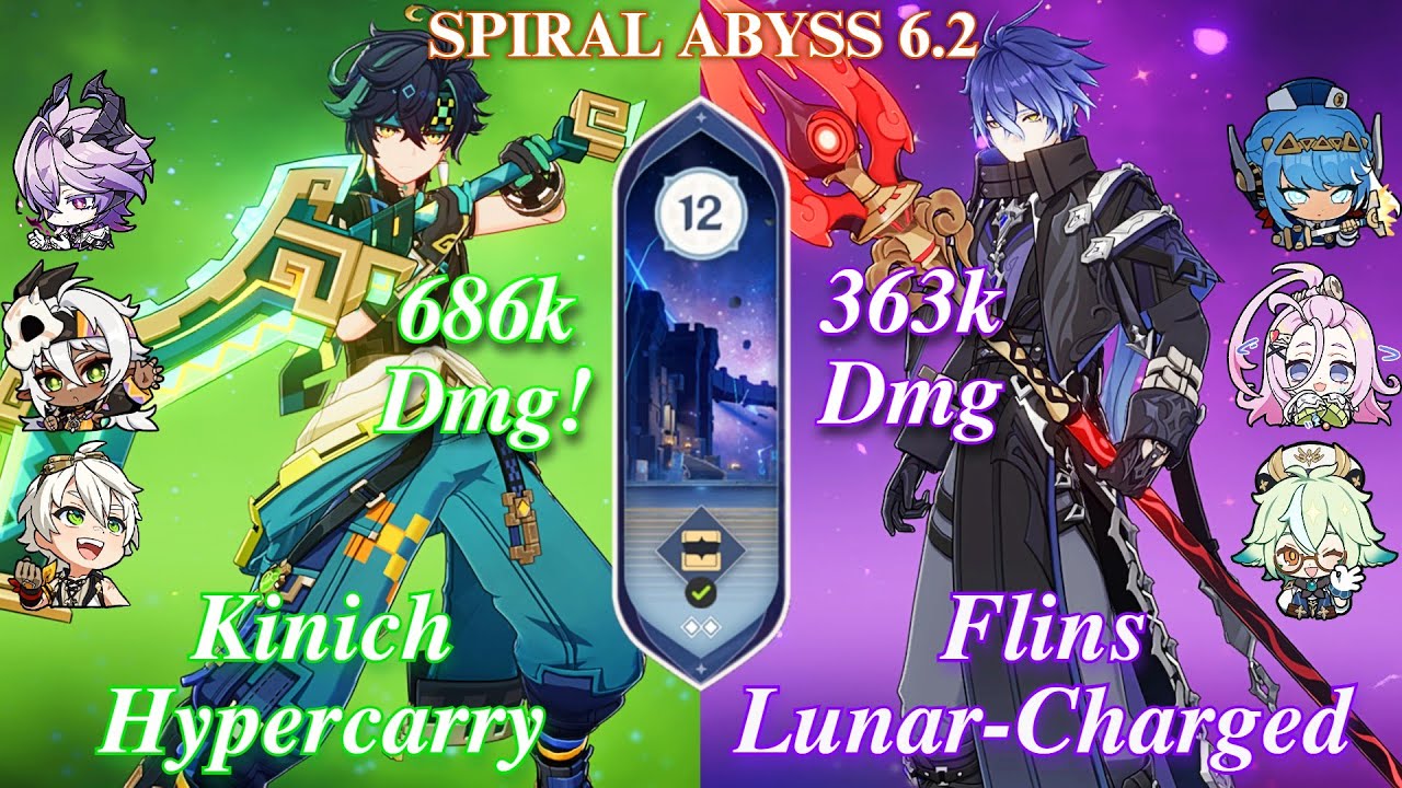 C0 Kinich Hypercarry & C0 Flins Lunar-Charged | NEW Spiral Abyss 6.2 | Floor 12 | 9*| Genshin Impact