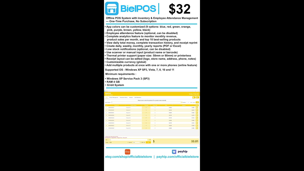 Offline POS System with Inventory & Employee Attendance Management &mdash; One-Time Purchase