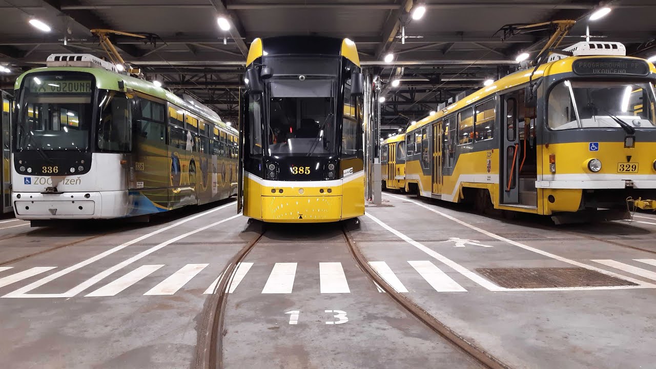 Plzeň TRAM - kolečko v nové vozovně s 385 ...