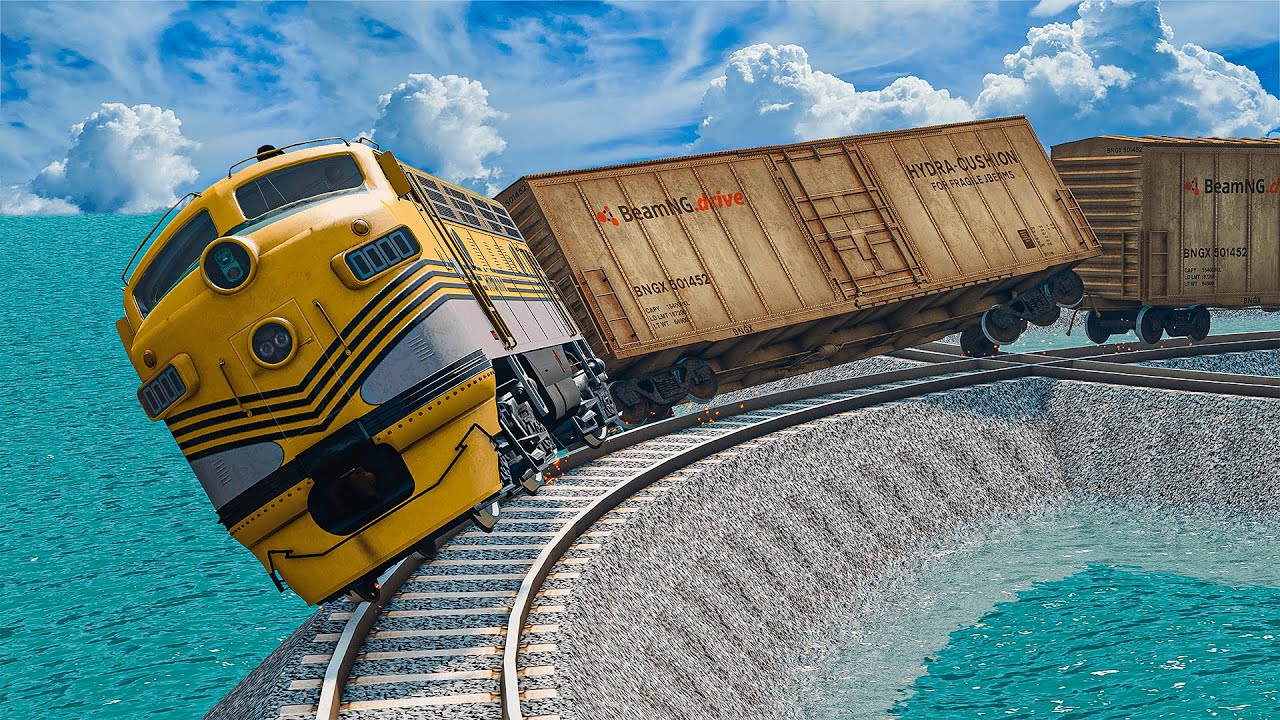 One Fast Train vs Curved Rails in a Giant Ocean | BeamNG.drive