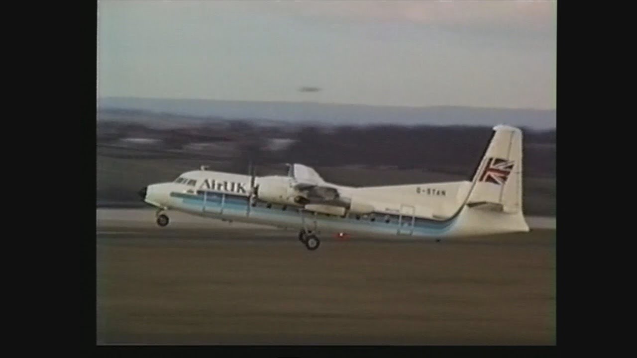 Leeds Bradford Airport Mid 1990's.  Air UK Fokker F27 Friendship & Jersey European Shorts 360.