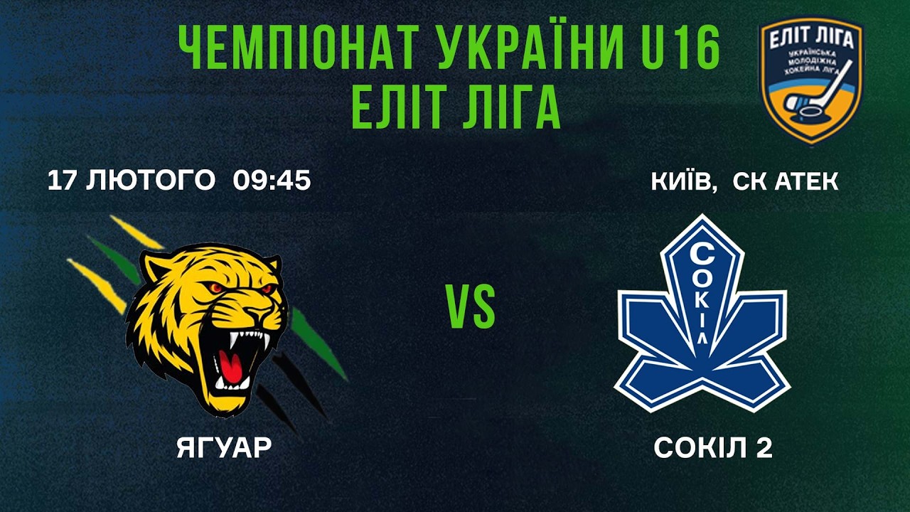 🏒 Ягуар (Дніпро) - Сокіл 2 (Київ)  🏆 ЧУ U16. Еліт Ліга | 17.02.2026