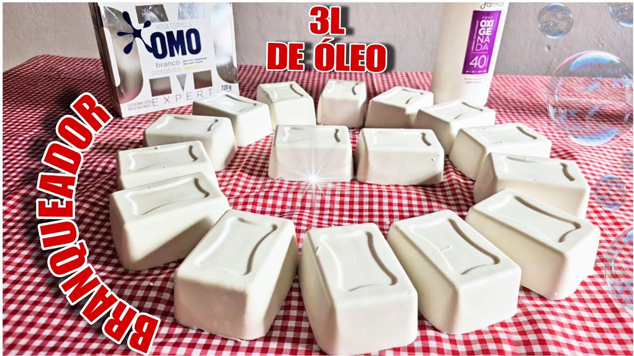 SABÃO OMO BRANCO ABSOLUTO EM BARRAS COM ÁGUA OXIGENADA COM 3 LITROS DE ÓLEO USADO- SABÃO BRANQUEADOR
