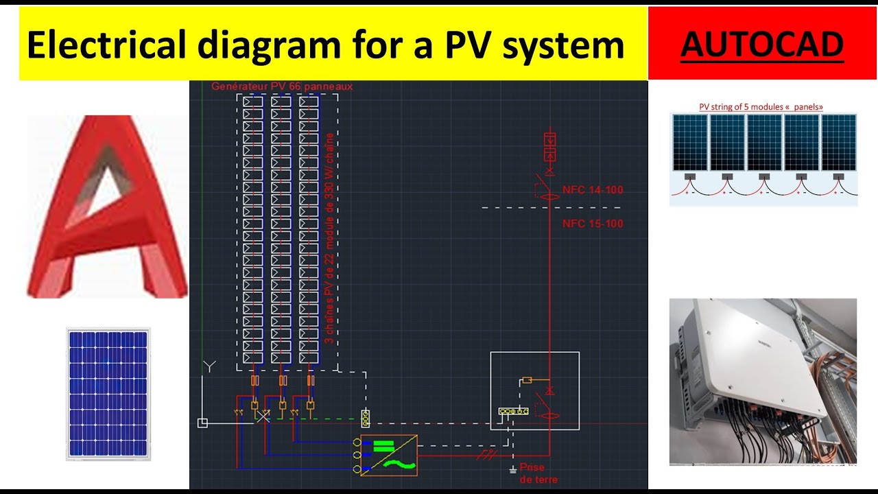 Электрическая схема фотоэлектрической системы в AutoCAD