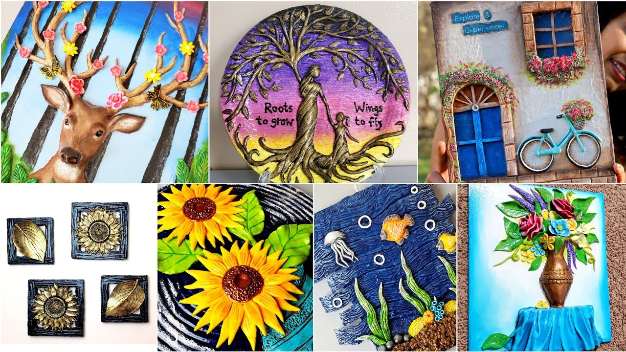 7 Beautiful 3d paintings/Clay mural/art and craft/Clay sculpting