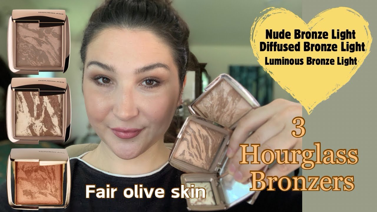 3 Hourglass Bronzers on fair olive skin| Luminous bronze light| Diffused bronze light| Nude bronze