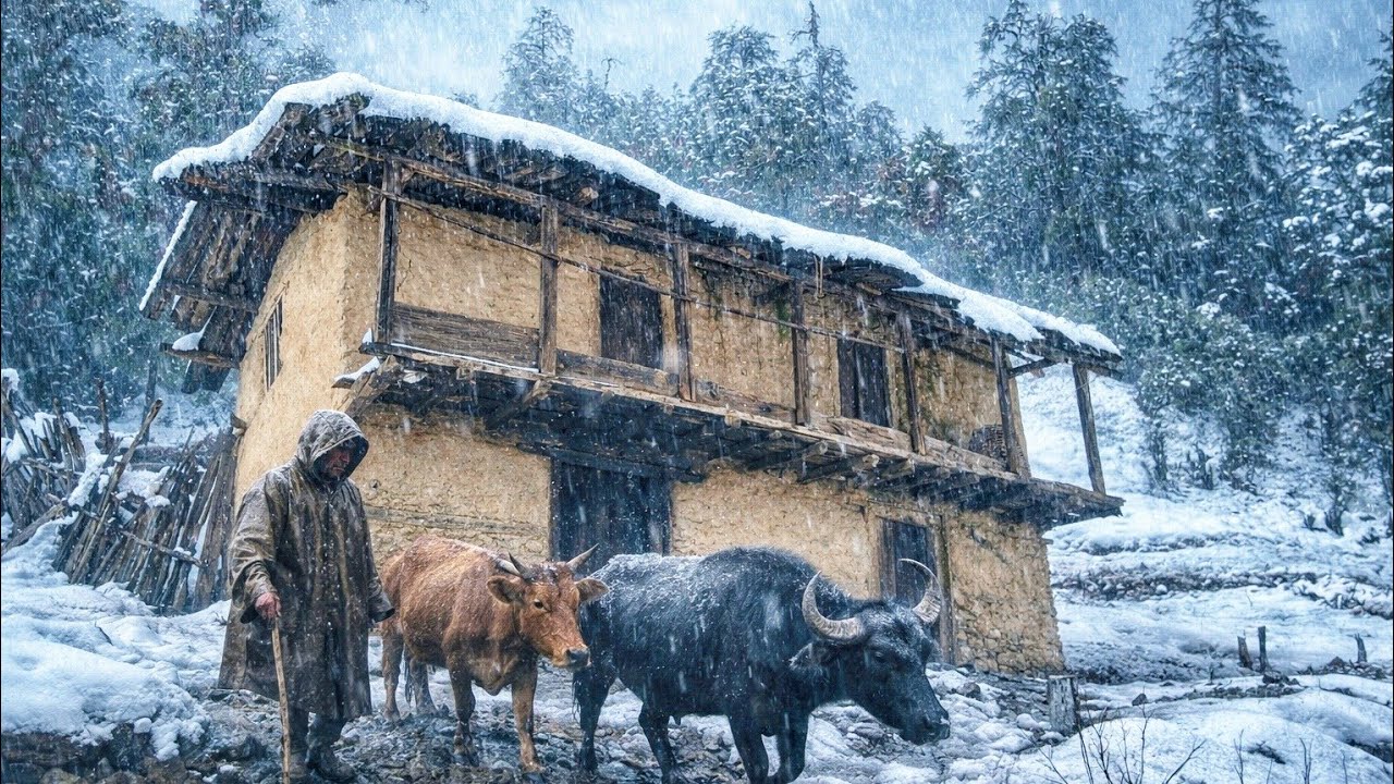 Simple Nepali Himalayan Village During The Snowfall || Most Relaxing || Mountain Documentary Video