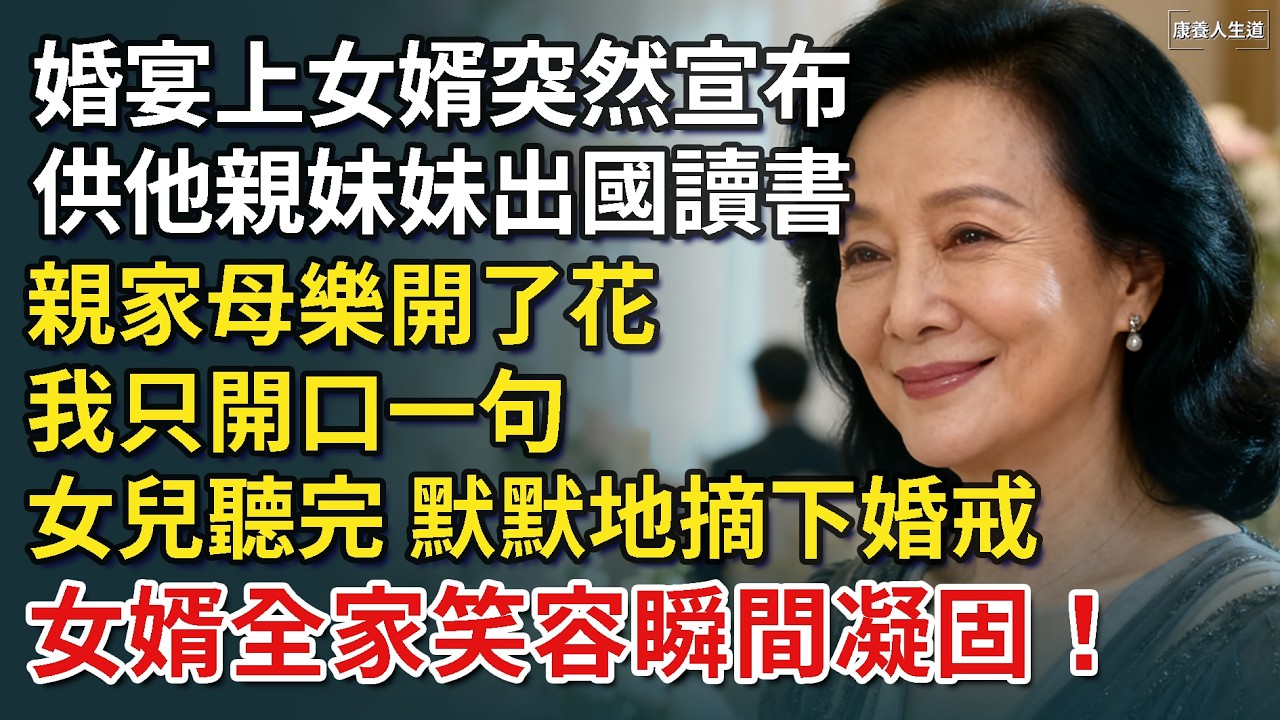 婚宴上女婿突然宣布，供他親妹妹出國讀書，親家母樂開了花，我只開口一句，女兒聽完，默默地摘下婚戒，女婿全家笑容瞬間凝固！​【康養人生道】 #康養人生道 #上了年紀該明白的事 #養老 #聰明老人