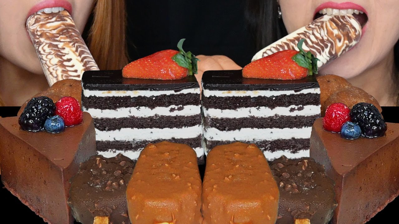 ASMR MINI DARK CHOCOLATE DOVE ICE CREAM BARS, MIDNIGHT CHOCOLATE CAKES, MOUSSE CAKE, MOCHI TWISTS 먹방