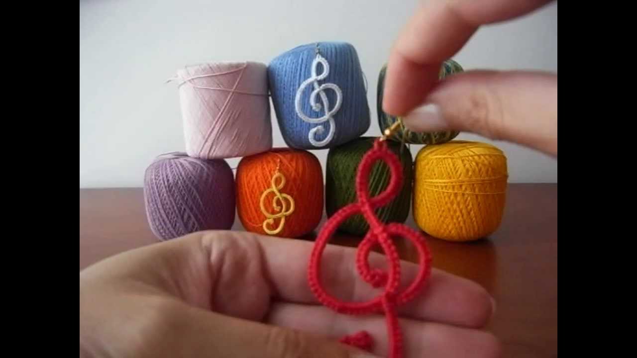4' TUTORIAL ORECCHINI CHIAVE DI VIOLINO NOTA CHIACCHIERINO AD AGO NEEDLE TATTING Frivolitè фриволите