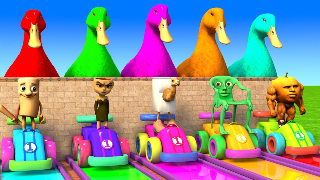 Длинная горка с коровой, слоном, гориллой, бегемотом, тигром, 3D-игра с животными, забавные 3D-жи...