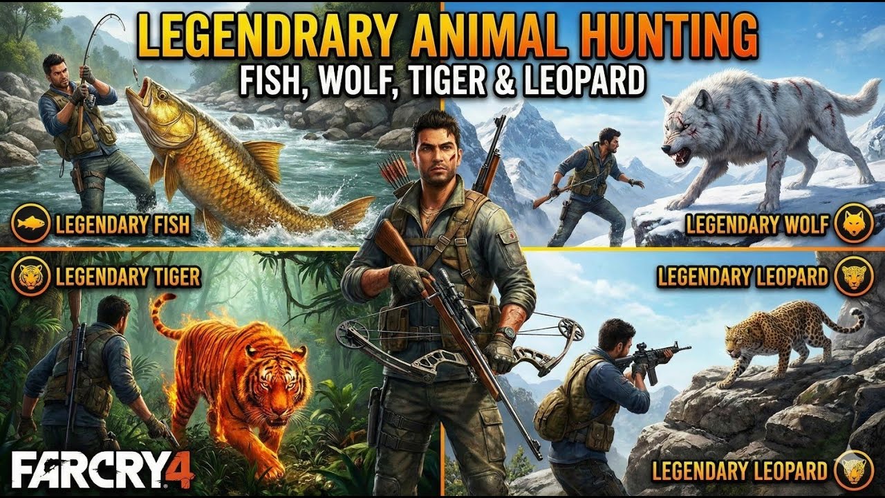 Legendary Animal Hunting 🐟🐺🐅🐆🔥 | Fish, Wolf, Tiger & Leopard | Far Cry 4 Gameplay
