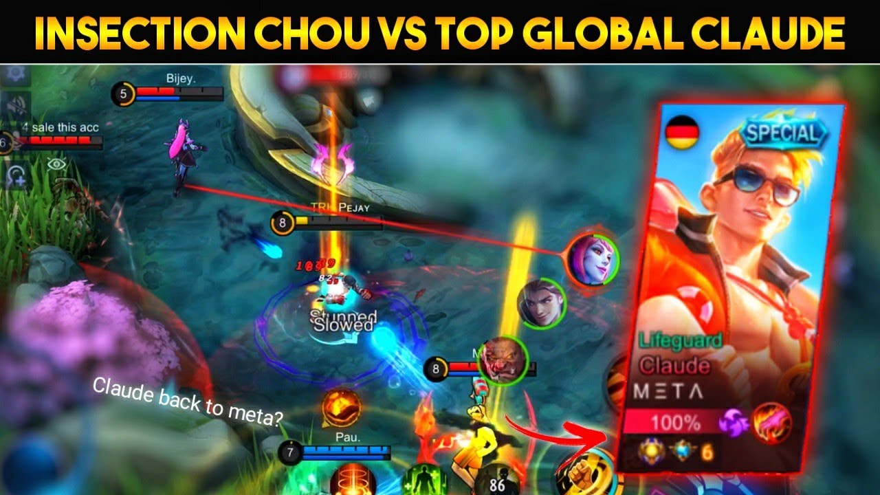 iNSECTiON CHOU VS TOP GLOBAL CLAUDE | SOLO Rank Chou Gameplay | MLBB