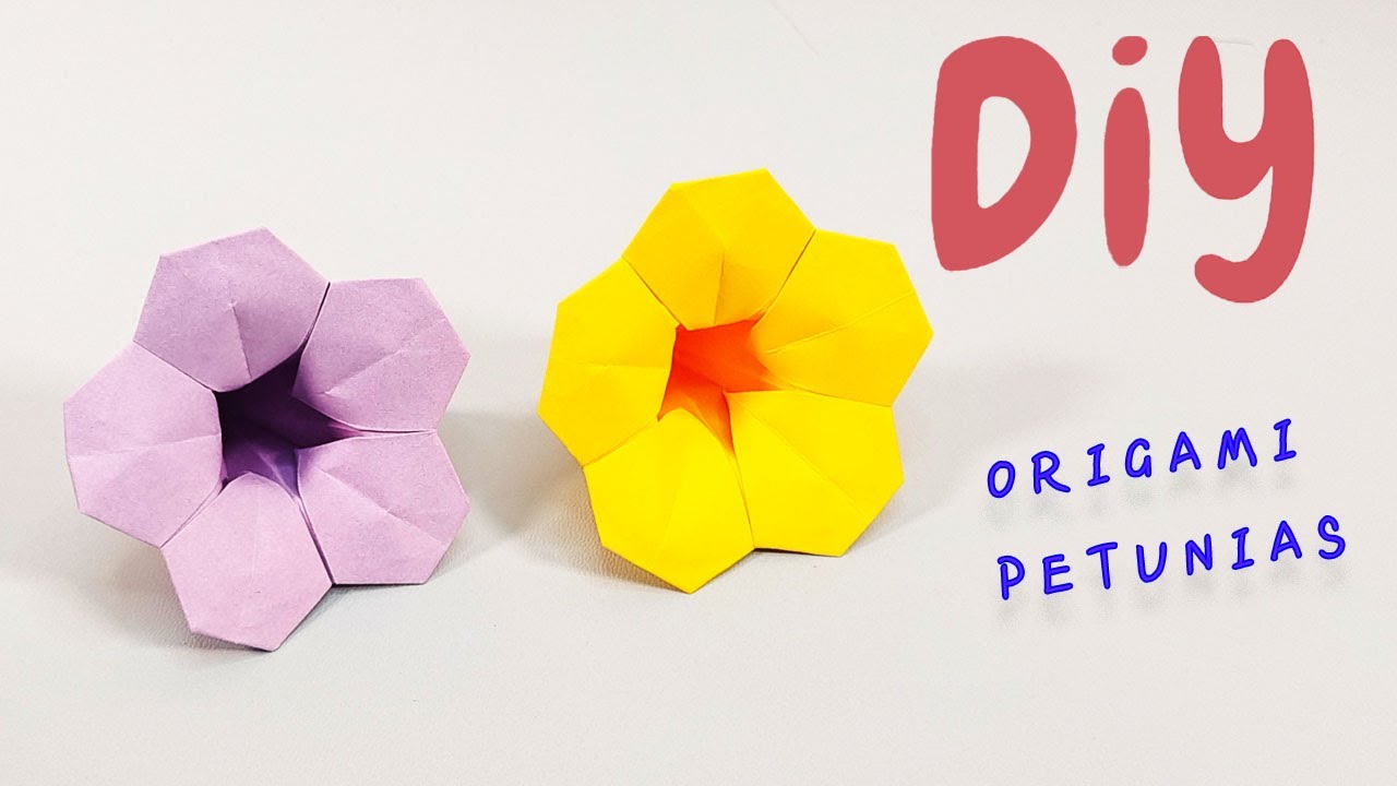 origami petunias, paper flowers, origami flowers, origami ideas