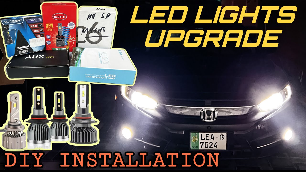 Complete LED Light Upgrade: High Beam, Low Beam, and Fog Lights for Honda Civic