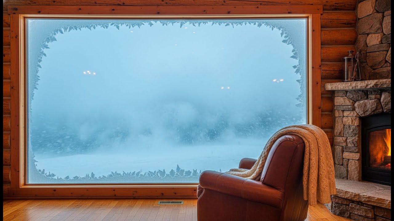 BURIED IN SNOW: Heavy Arctic Blizzard Winds & Crackling Fire for Instant Sleep [8D]