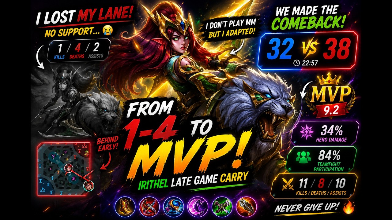 From 1-4 to MVP 😱 Irithel Late Game Carry | Mobile Legends