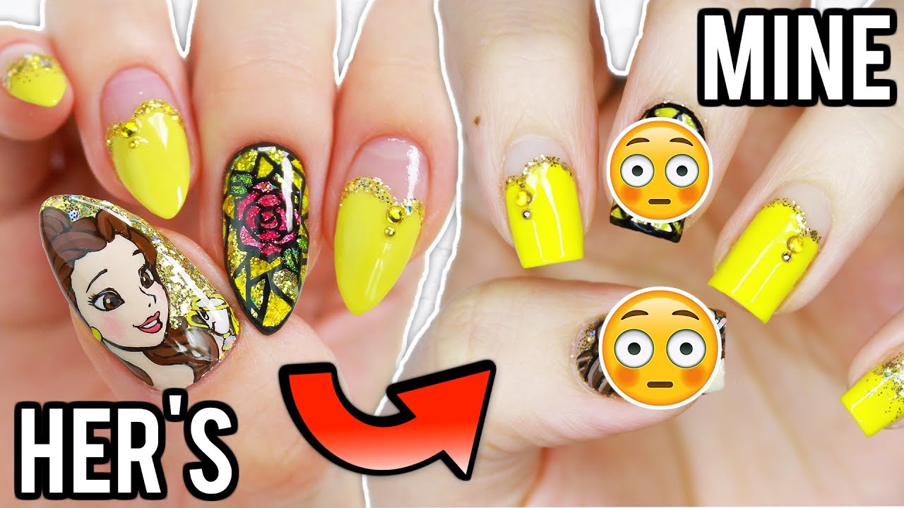 I TRIED FOLLOWING MINNIE'S BEAUTY AND THE BEAST NAIL TUTORIAL