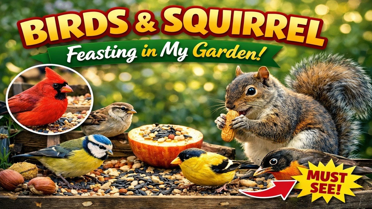 Birds & Squirrel Feast in My Garden | Calm Cat TV (4K)