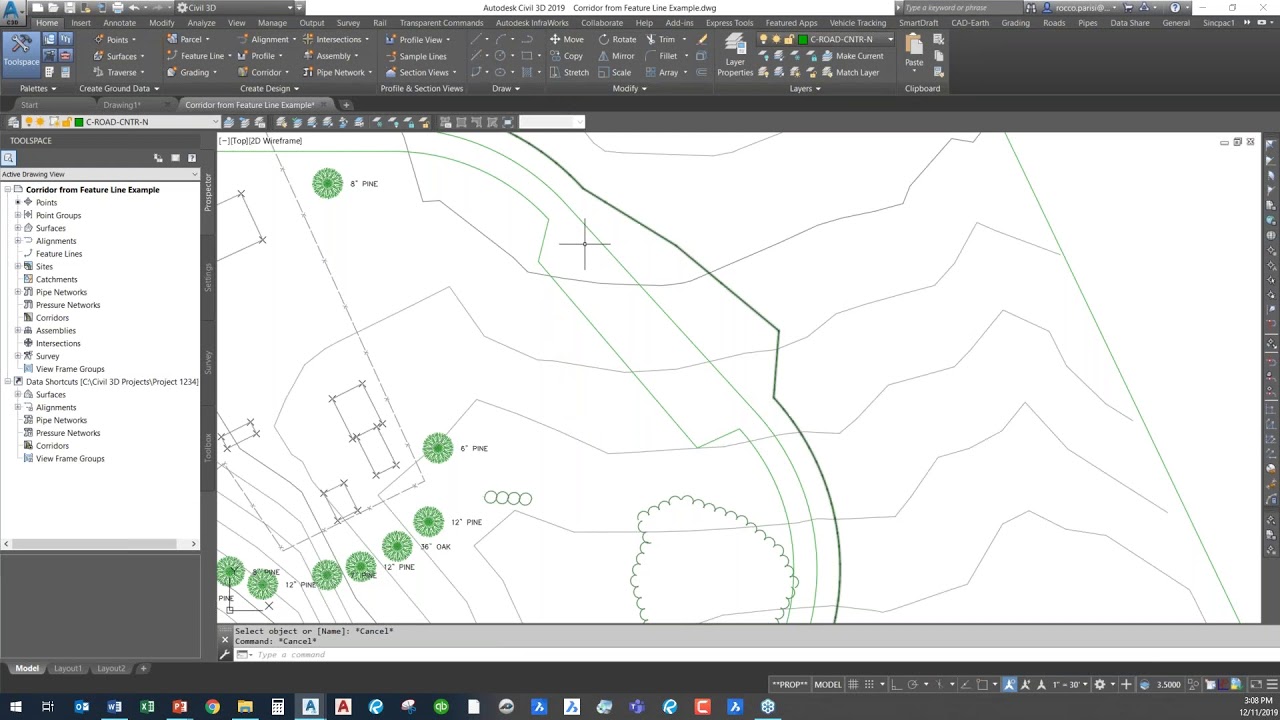 Corridors from Feature Lines in Civil 3D