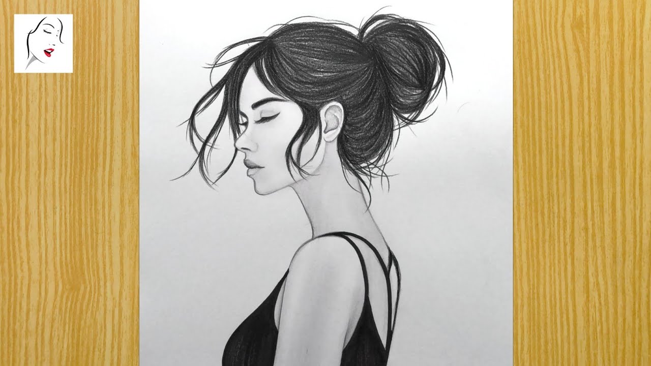 how to draw a girl with messy bun hair easy way | A Girl Drawing WIth Pencil | The Crazy Sketcher