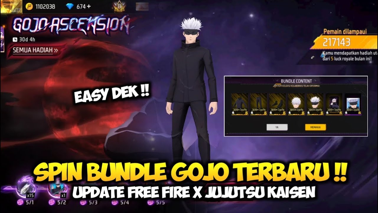 SPIN BUNDLE GOJO ASCENSION! SATORU GOJO BUNDLE FF X JUJUTSU KAISEN EVENT FF TERBARU