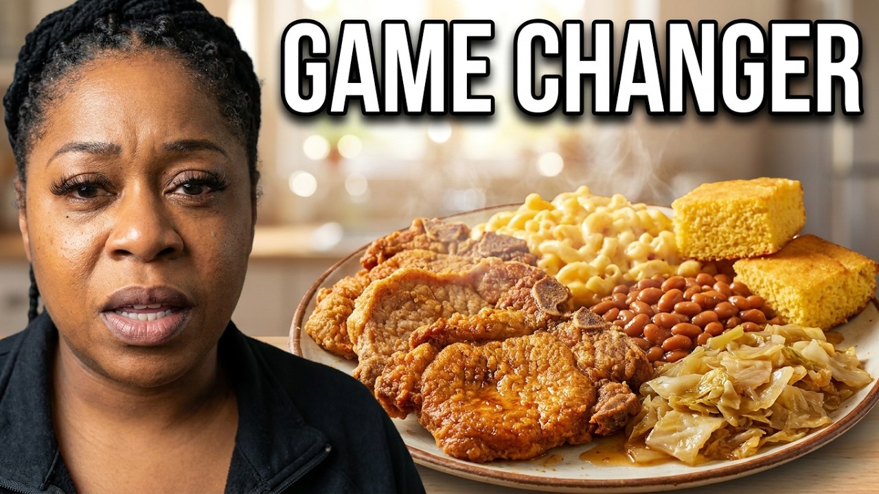 Fried Pork steaks, cabbage, corn bread, mcaroni & cheese, and baked beans +Cooking with Erica Kelly