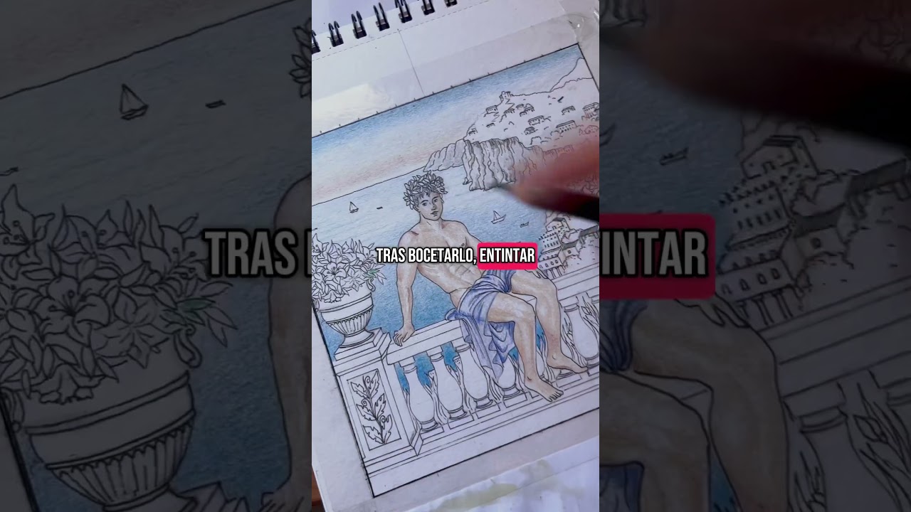 Dibujando un mosaico romano con lápiz de color y acuarela 