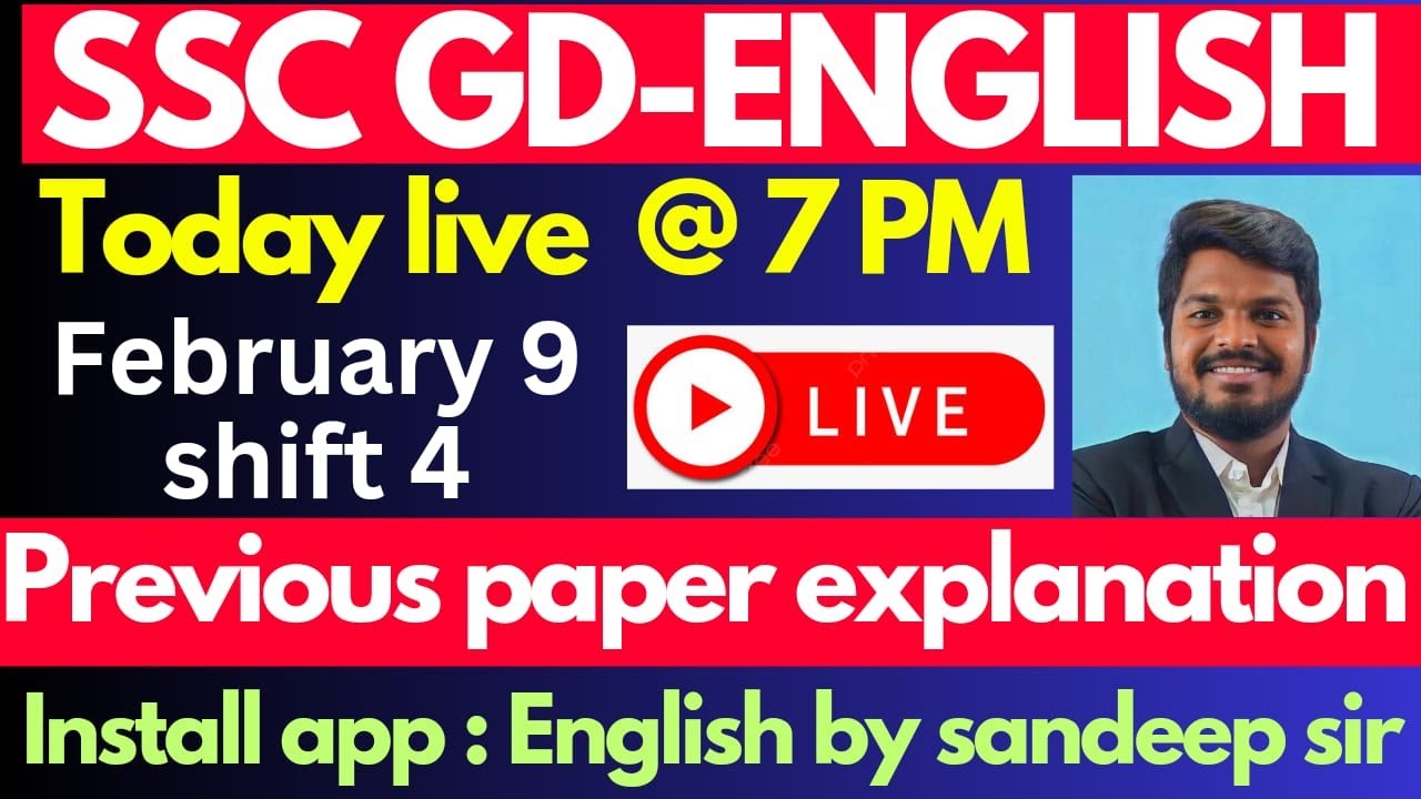 🔴LIVE@7PM 🔴 SSC GD ENGLISH LIVE  CLASS | PREVIOUS PAPER EXPLANATION  FEBRUARY 9 SHIFT  4 IN TELUGU