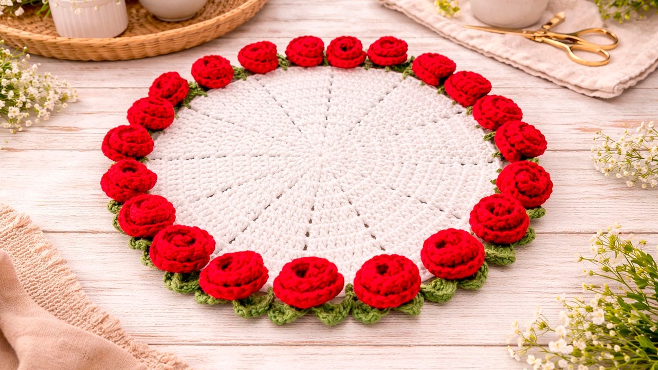 🌈El FAMOSO Patrón MAS BUSCADO y viral / téjelo ahora! Individual de Mesa Ramo de Rosas 😍 crochet!