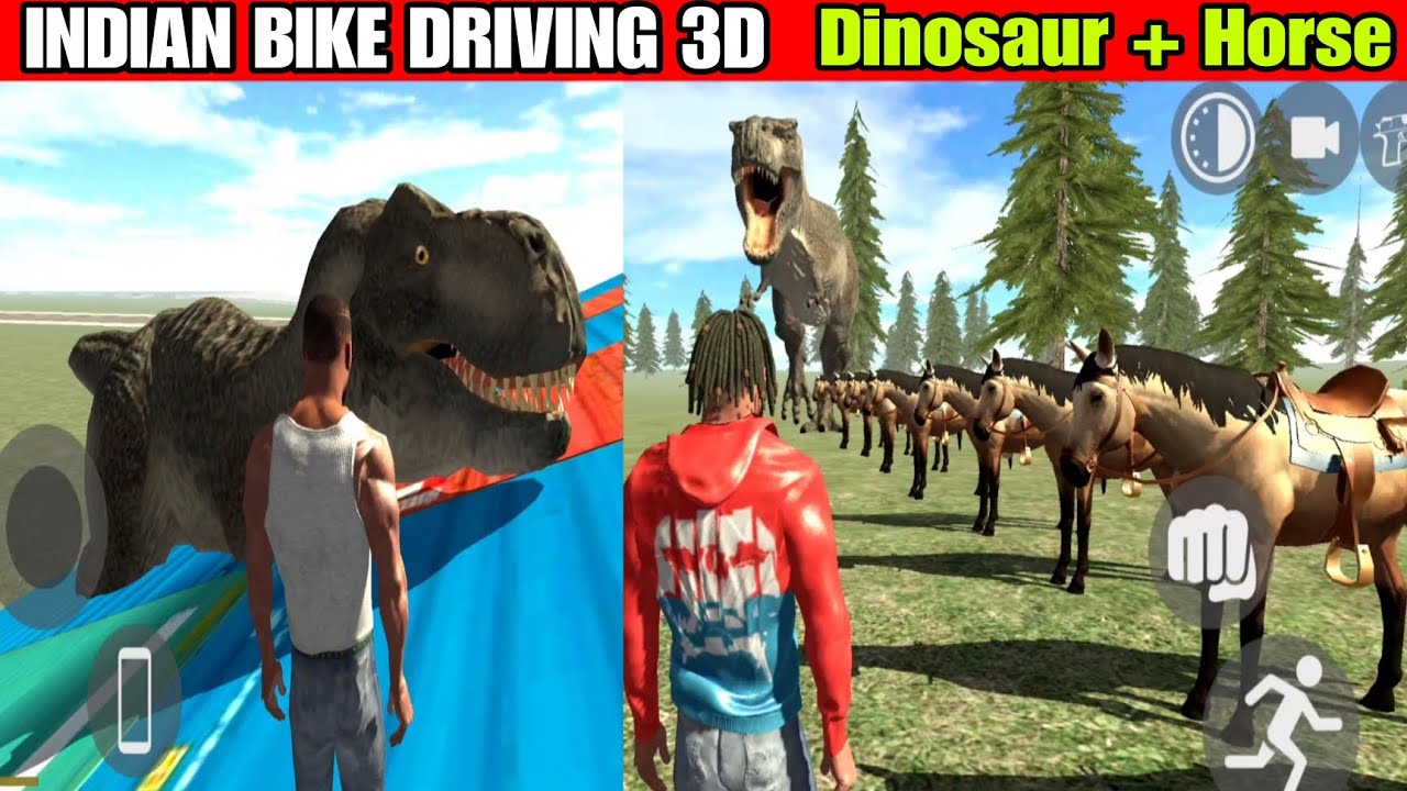 Indian Bikes Driving 3d | Dinosaur + Horse | Funny Gameplay Indian Bikes Driving 🤣🤣