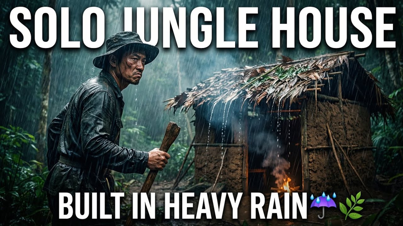 I Built a Jungle House ALONE in Heavy Rain 🌧️ | Extreme Survival