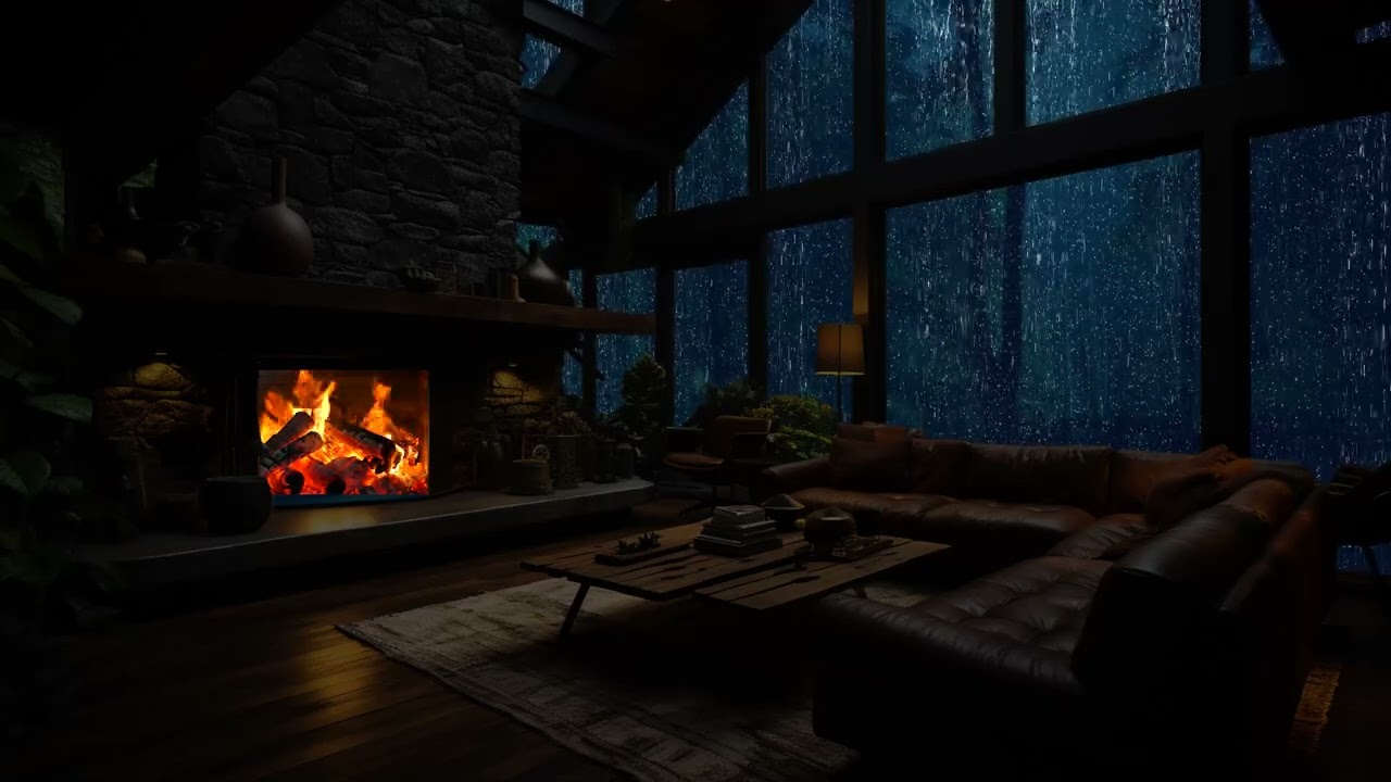 Crackling Fireplace & Rain in Forest Cabin 🌧🔥 Sleep, Study & Relax with Cozy Loft Ambience