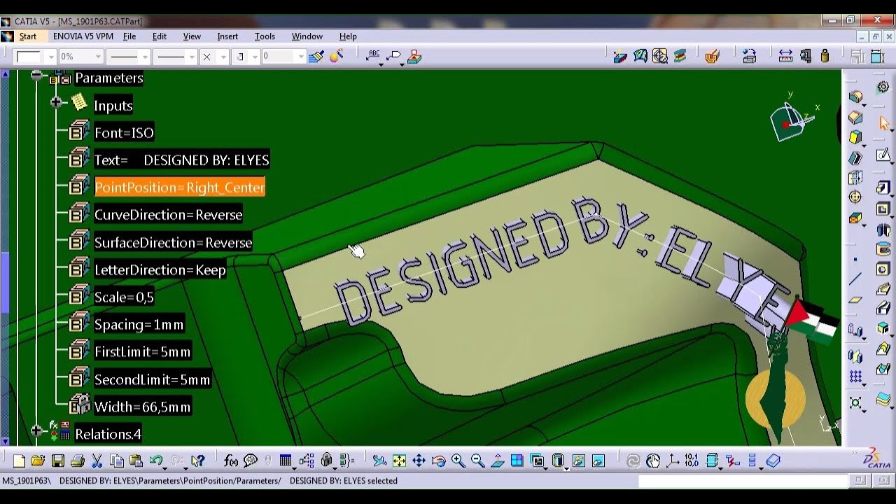 CATIA Application to generate Parametric and Curved 3D text (Video2)