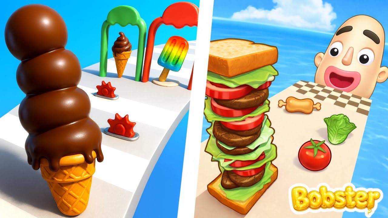Stacky Ice Cream Runner VS Sandwich Runner - Max Level Up Speedrun Gameplay iOS Android 