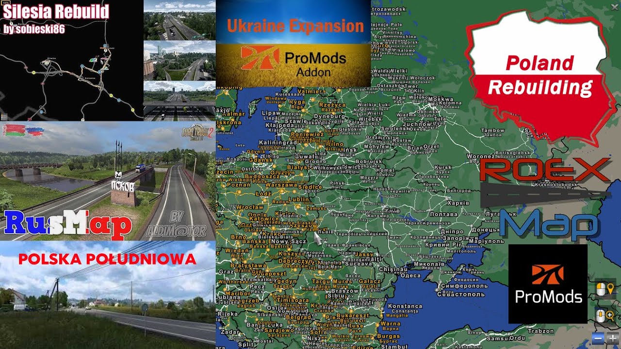 Mapy ETS2 PROMODS 2.63+PL REBUILDING+SILESIA+PL PŁDN +ROEX+UKRAINE EXPANSION+RUSMAP Kolejność map