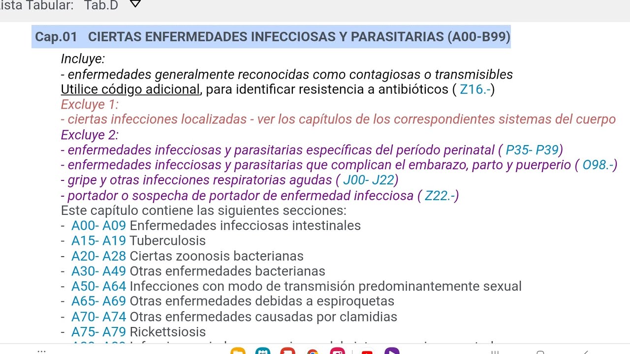 CIE 10 Codificaci&oacute;n Cap&iacute;tulo 1. Infecciones