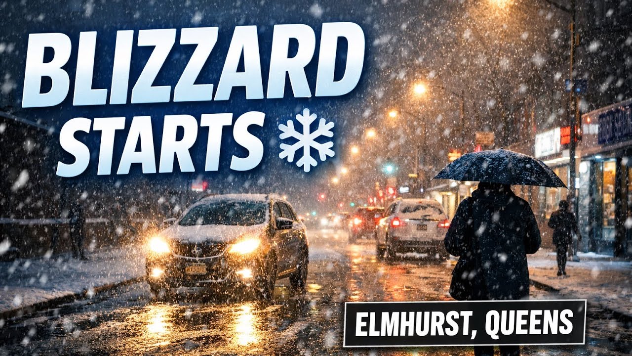 Blizzard Begins in Elmhurst, Queens ❄️ First Snowfall of NYC Winter Storm — Walking in Real Time